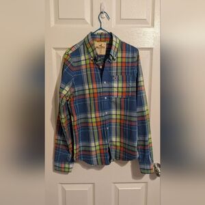 Hollister Men's Blue and Green Plaid Shirt